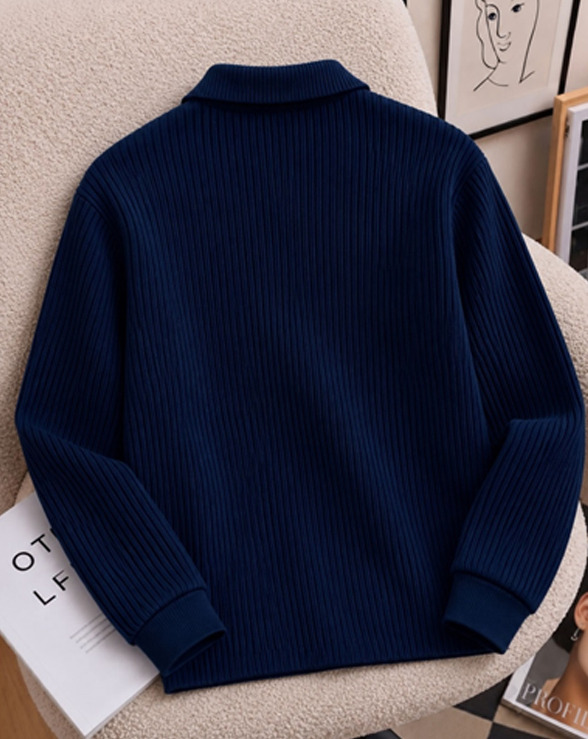 Image of AOOSH Graphic Print Men Polo Neck Dark Blue T-Shirt