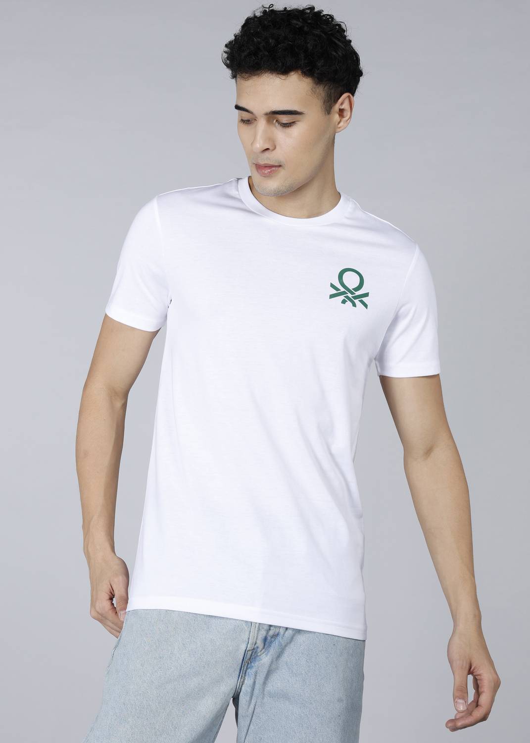 United Colors of Benetton Men White Cotton Blend T-Shirt - Image 1
