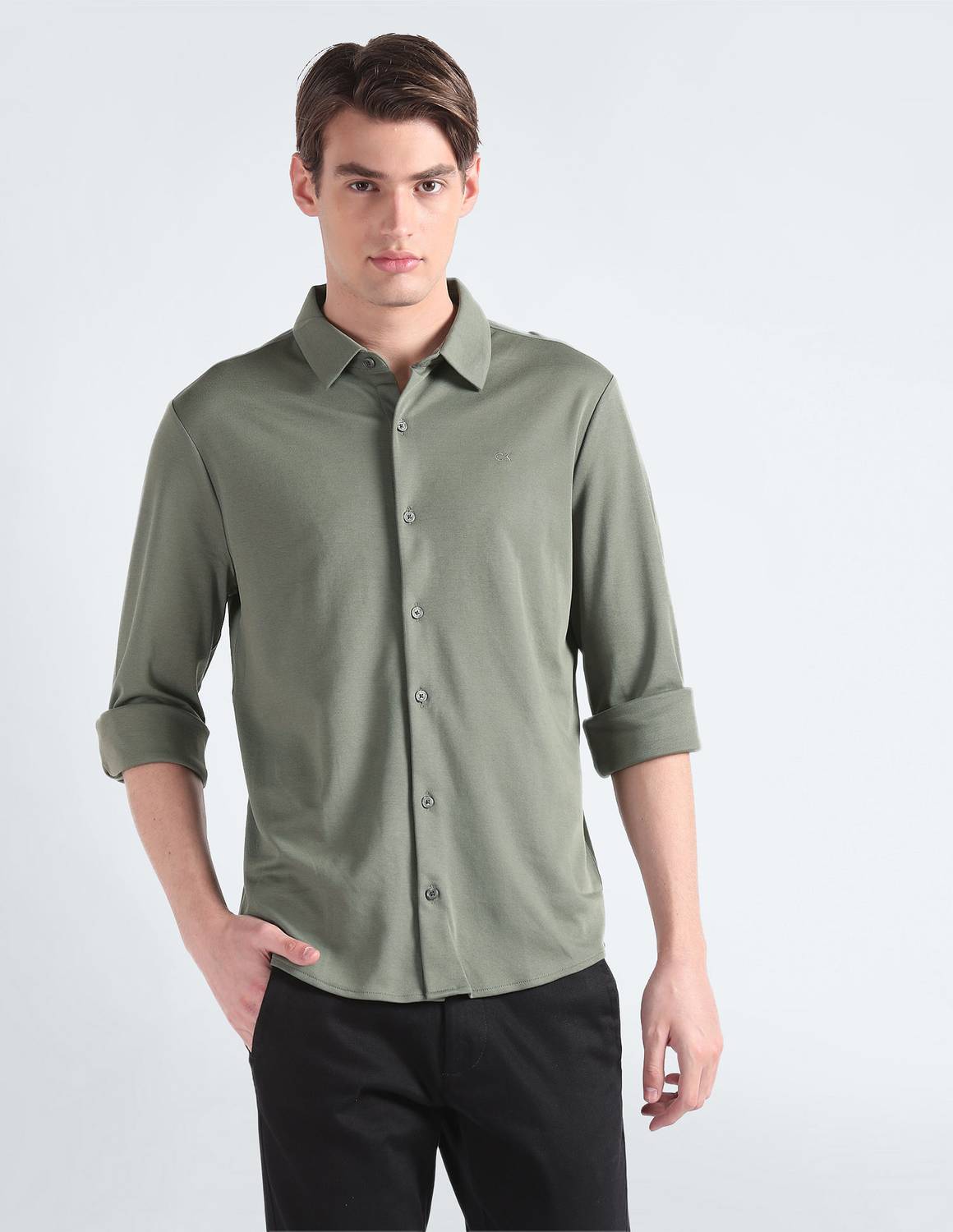 Calvin Klein Jeans Men Solid Casual Green Shirt