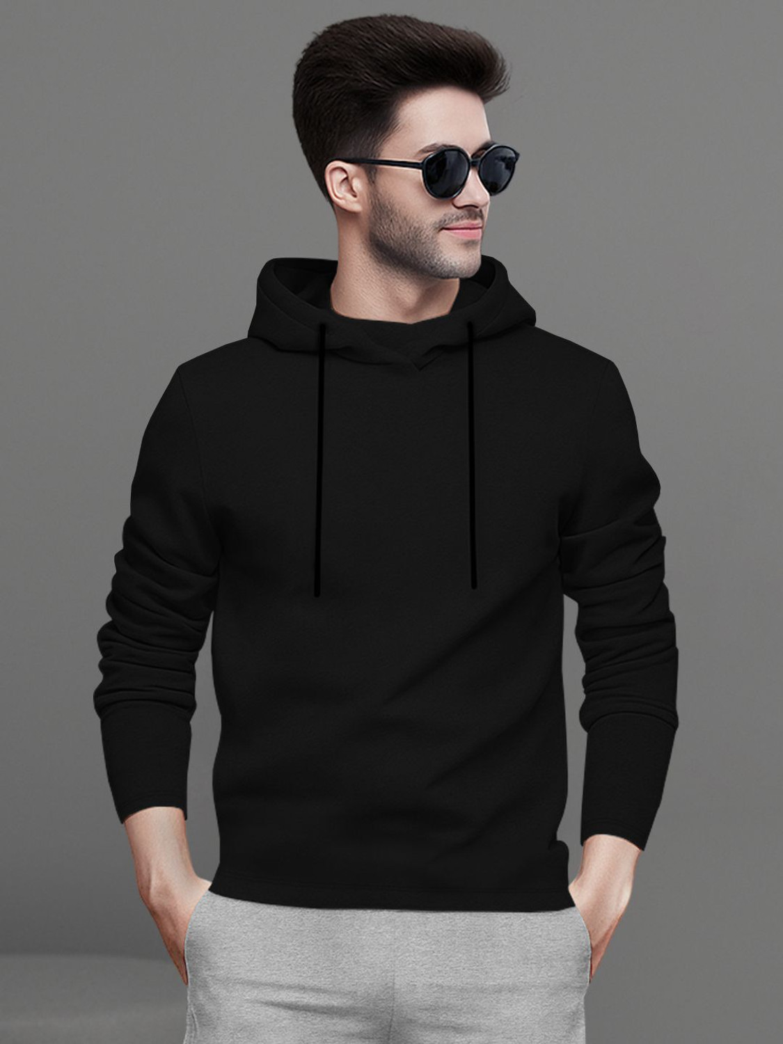Image of BLIVE Solid Men Hooded Neck Black T-Shirt