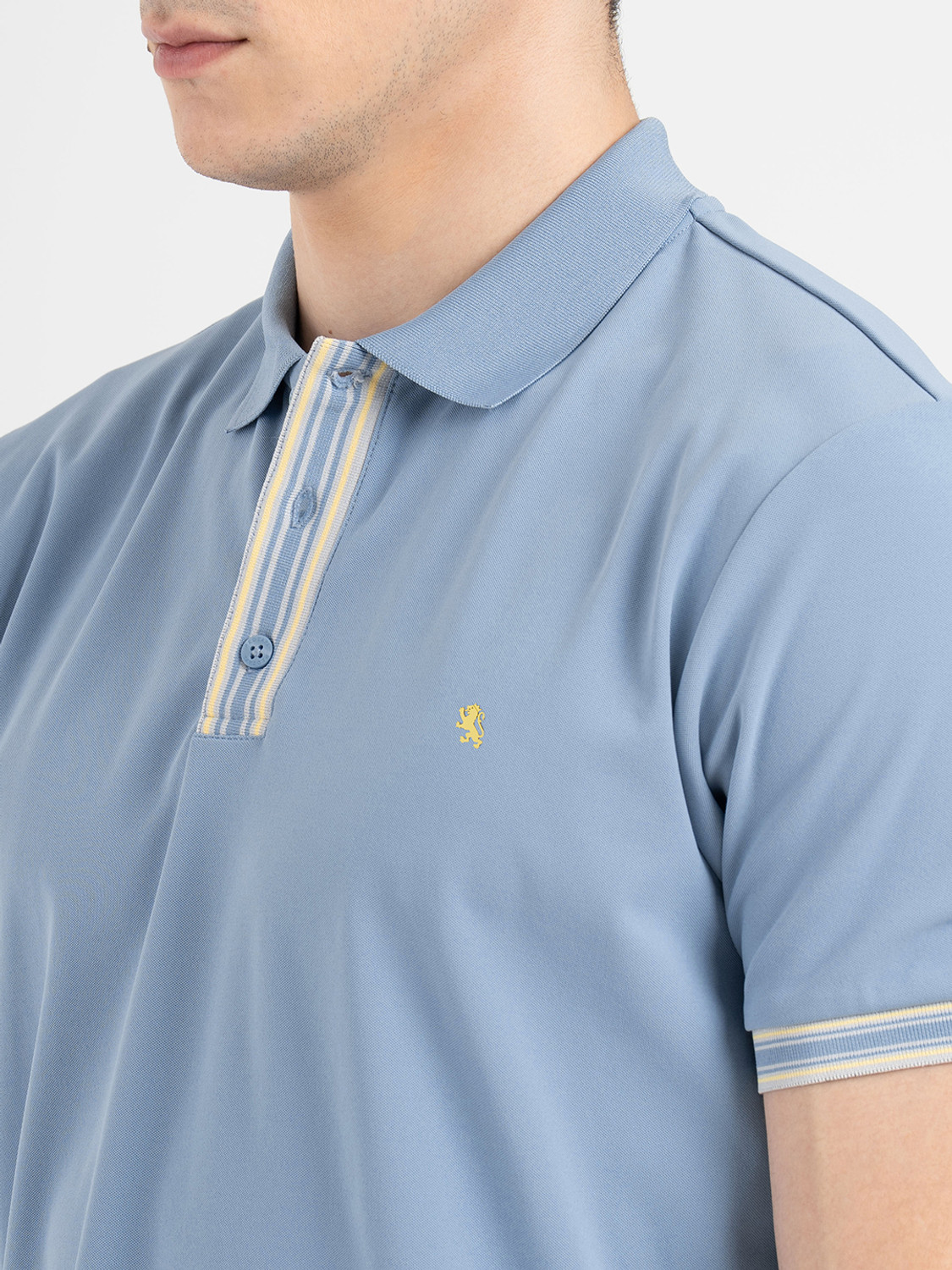 Image of RED TAPE Solid Men Polo Neck Light Blue T-Shirt