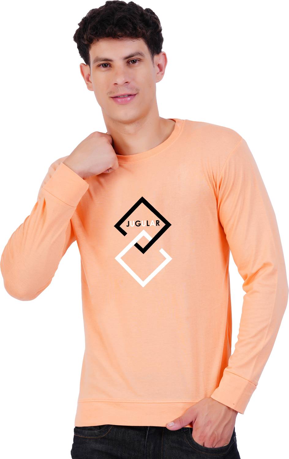 JUGULAR Men Printed Round Neck Pure Cotton Orange T-Shirt