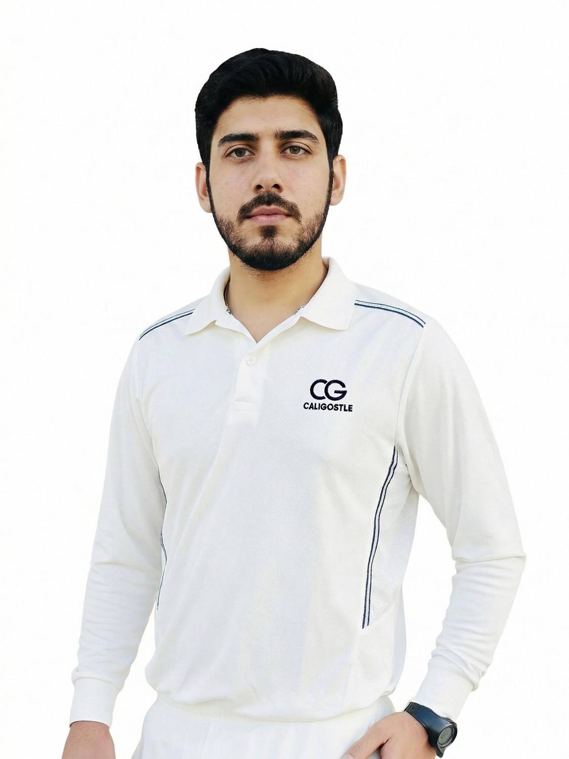 CALIGOSTLE Men Polo Neck White T-Shirt