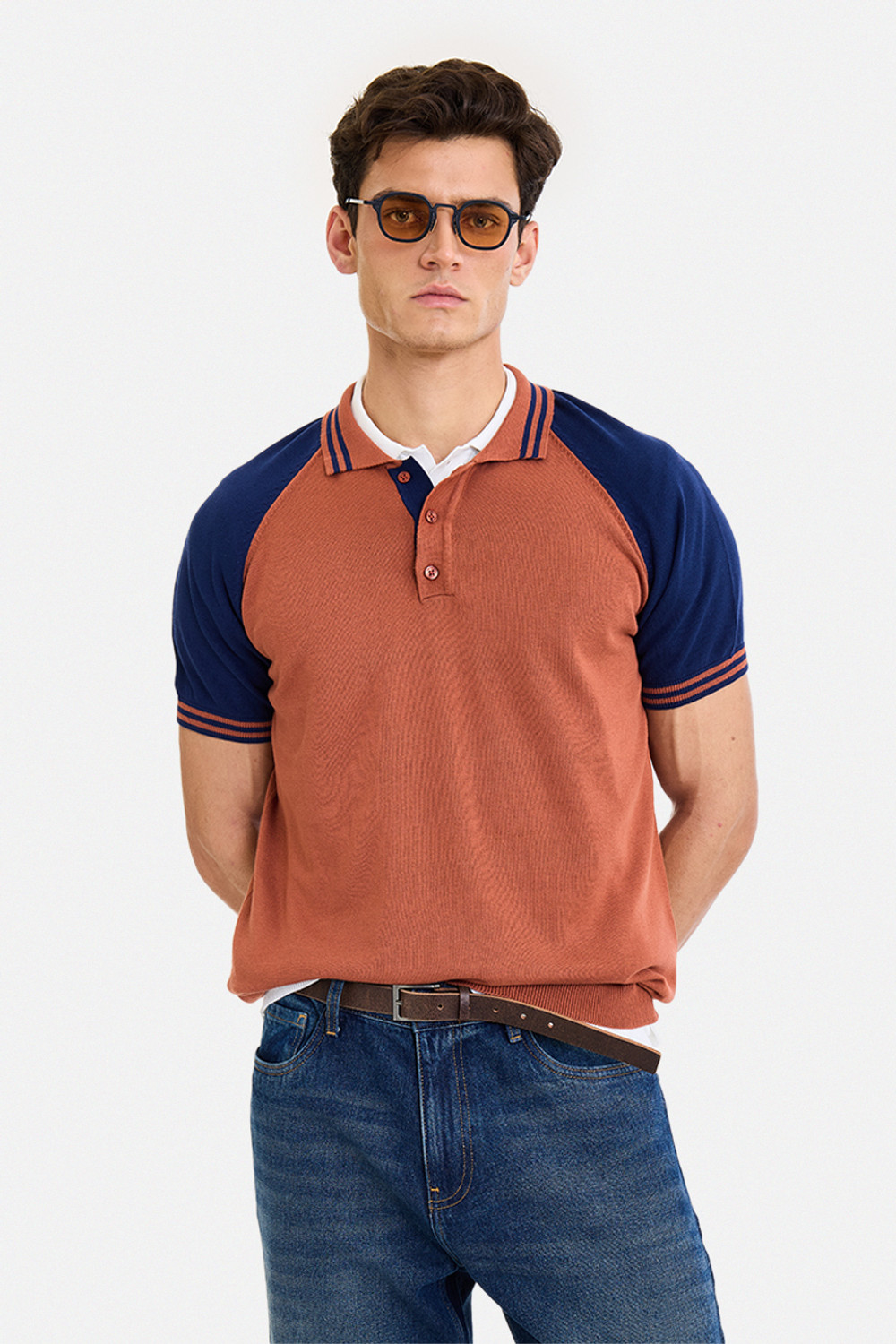 Image of Snitch Colorblock Men Polo Neck Orange T-Shirt