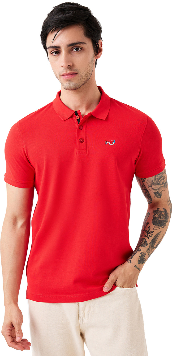 Image of Spykar Printed Men Polo Neck Red T-Shirt