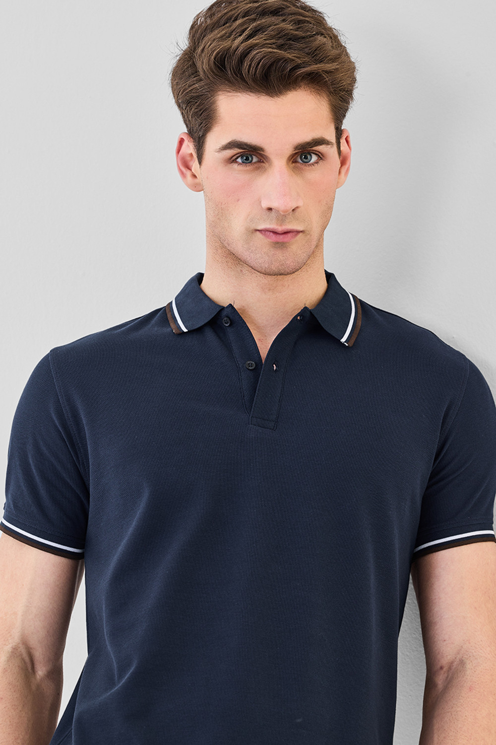 Image of Snitch Solid Men Polo Neck Navy Blue T-Shirt