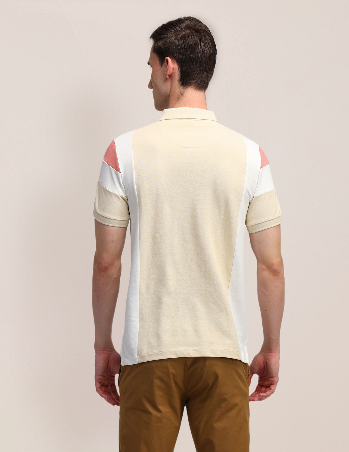 Image of U.S. POLO ASSN. Striped Men Polo Neck Beige T-Shirt