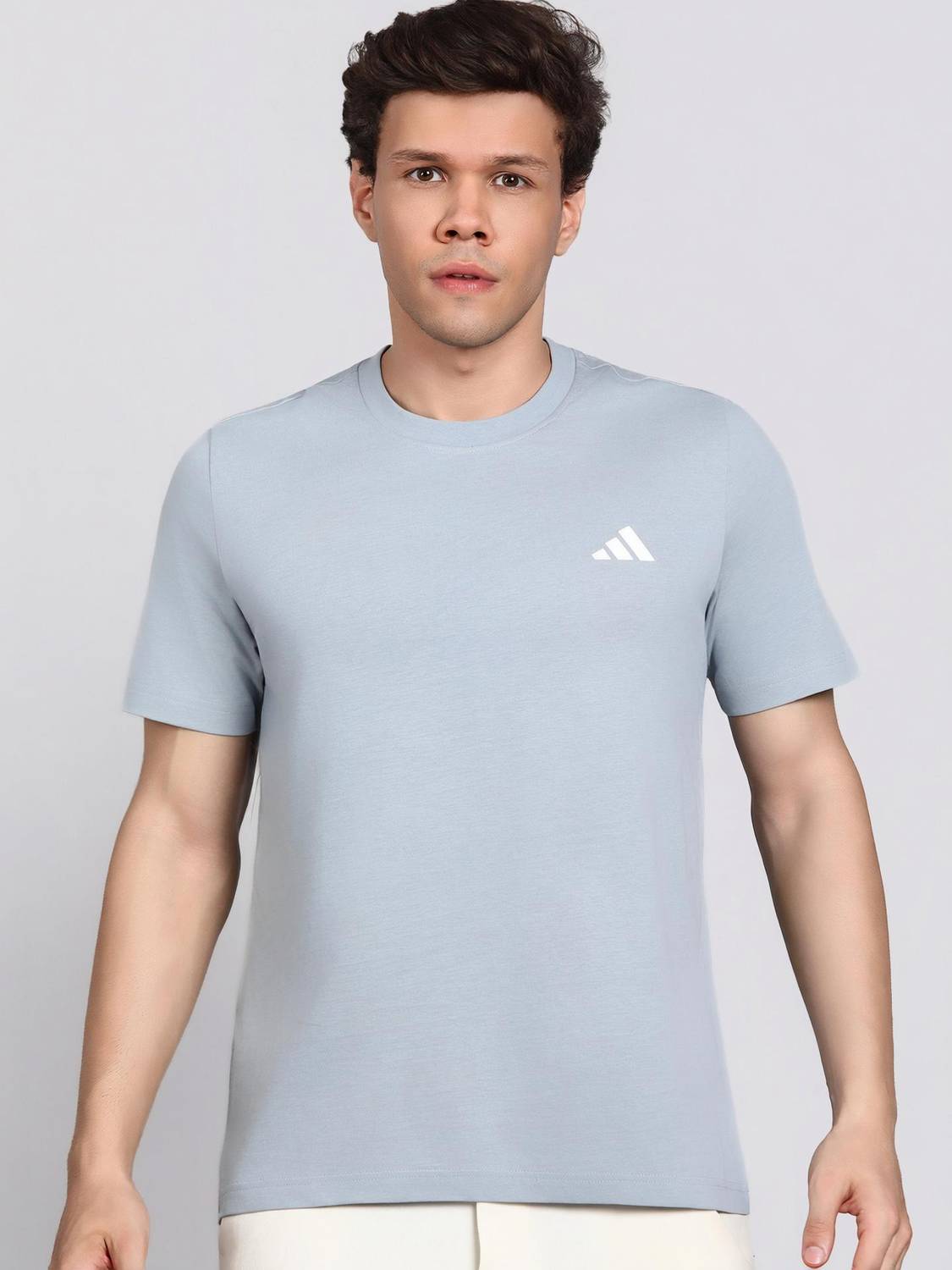 ADIDAS Solid Men Round Neck Grey T-Shirt