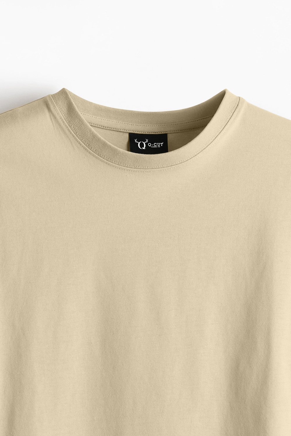 Image of Q-CUT Solid Men Round Neck Beige T-Shirt