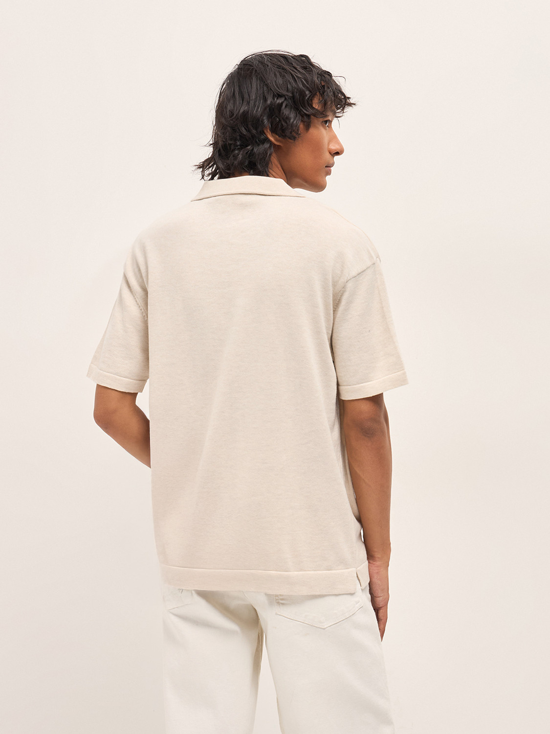 Image of THE BEAR HOUSE Solid Men Polo Neck Beige T-Shirt