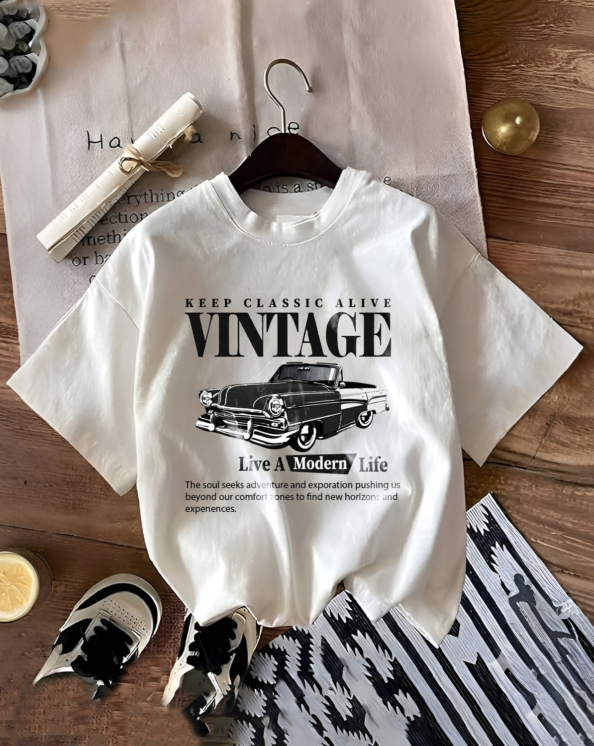 Image of GLOBAL NOMAD Women Graphic Print Round Neck Cotton Blend White T-Shirt
