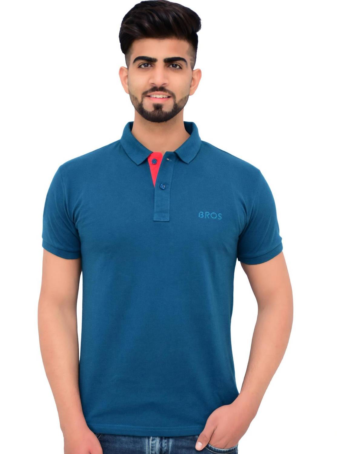 3BROS Solid Men Polo Neck Blue T-Shirt