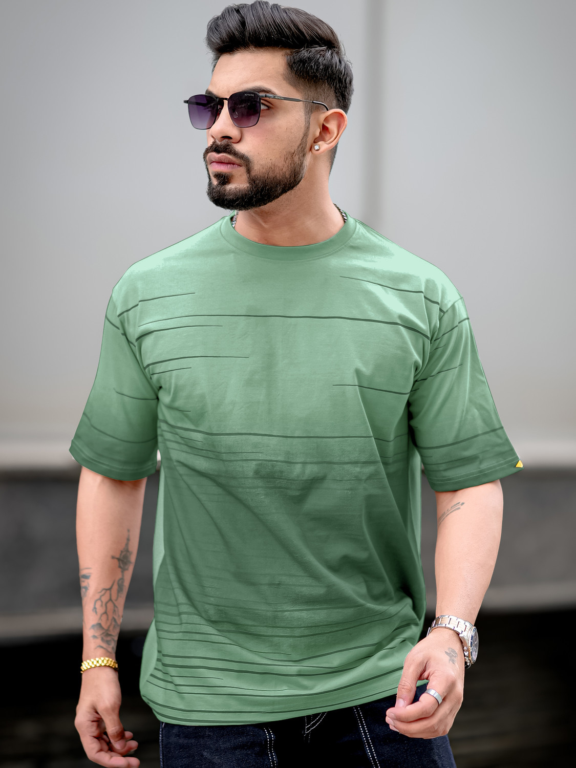 Image of MANIAC Printed Men Round Neck Green T-Shirt