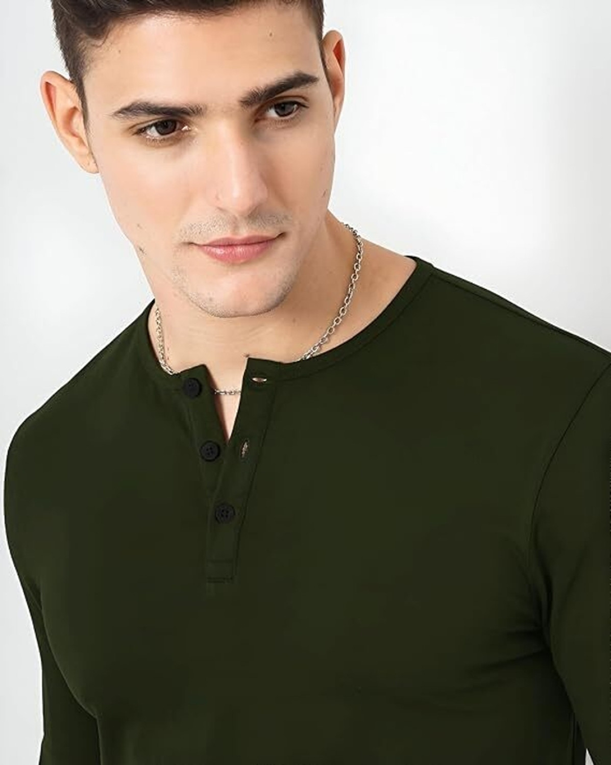 Image of LazyChunks Solid Men Henley Neck Dark Green T-Shirt