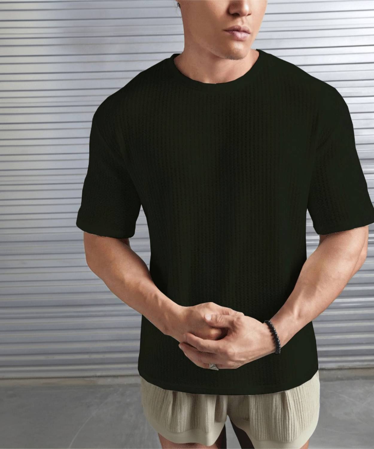 ADORATE Self Design Men Round Neck Black T-Shirt