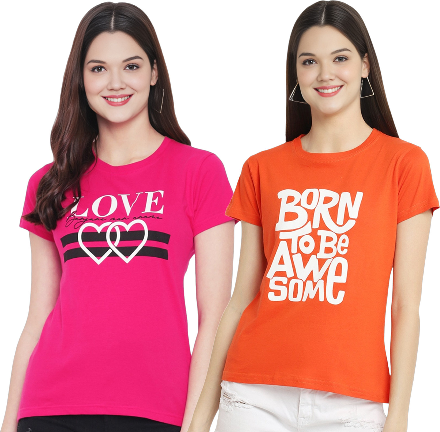 Image of DreamBe Printed Women Round Neck Multicolor T-Shirt