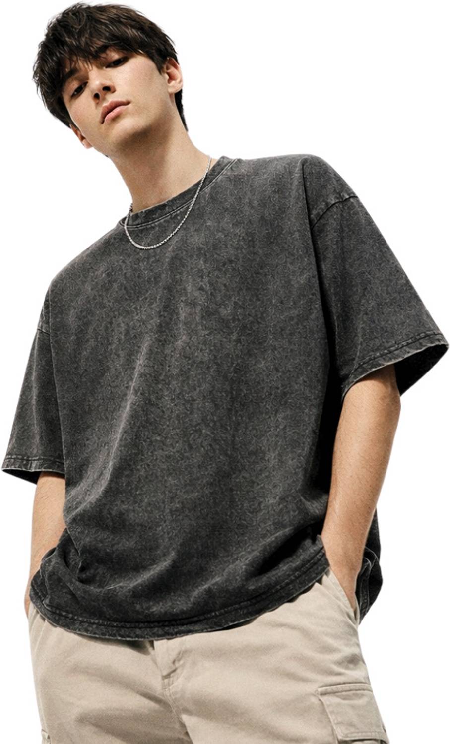 LUFIT Men Black, Grey Round Neck T-Shirt - Image 1