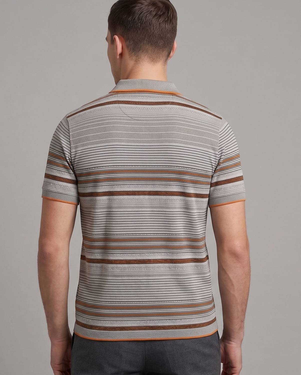 Maler Striped Brown Polo Neck T-Shirt - Image 2