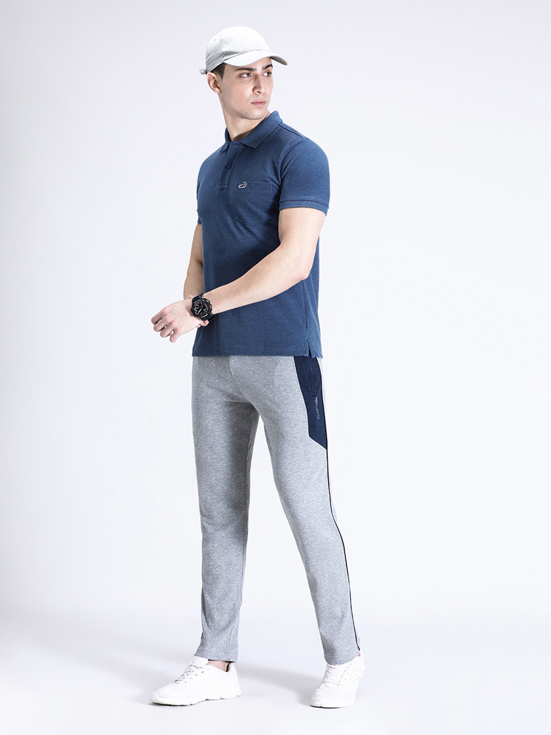 Image of CROCODILE Solid Men Polo Neck Blue T-Shirt