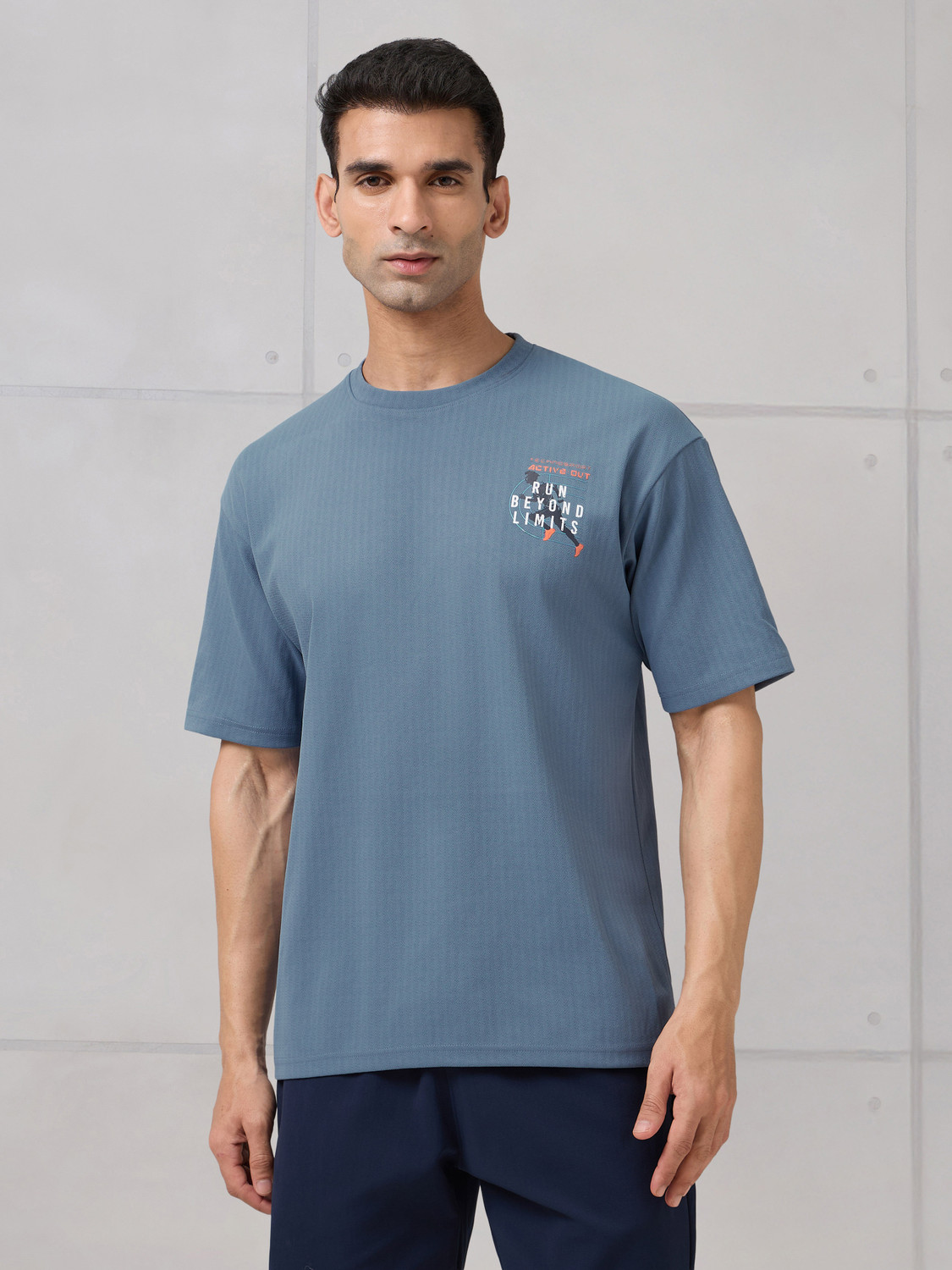 Image of TECHNOSPORT Graphic Print Men Round Neck Light Blue T-Shirt