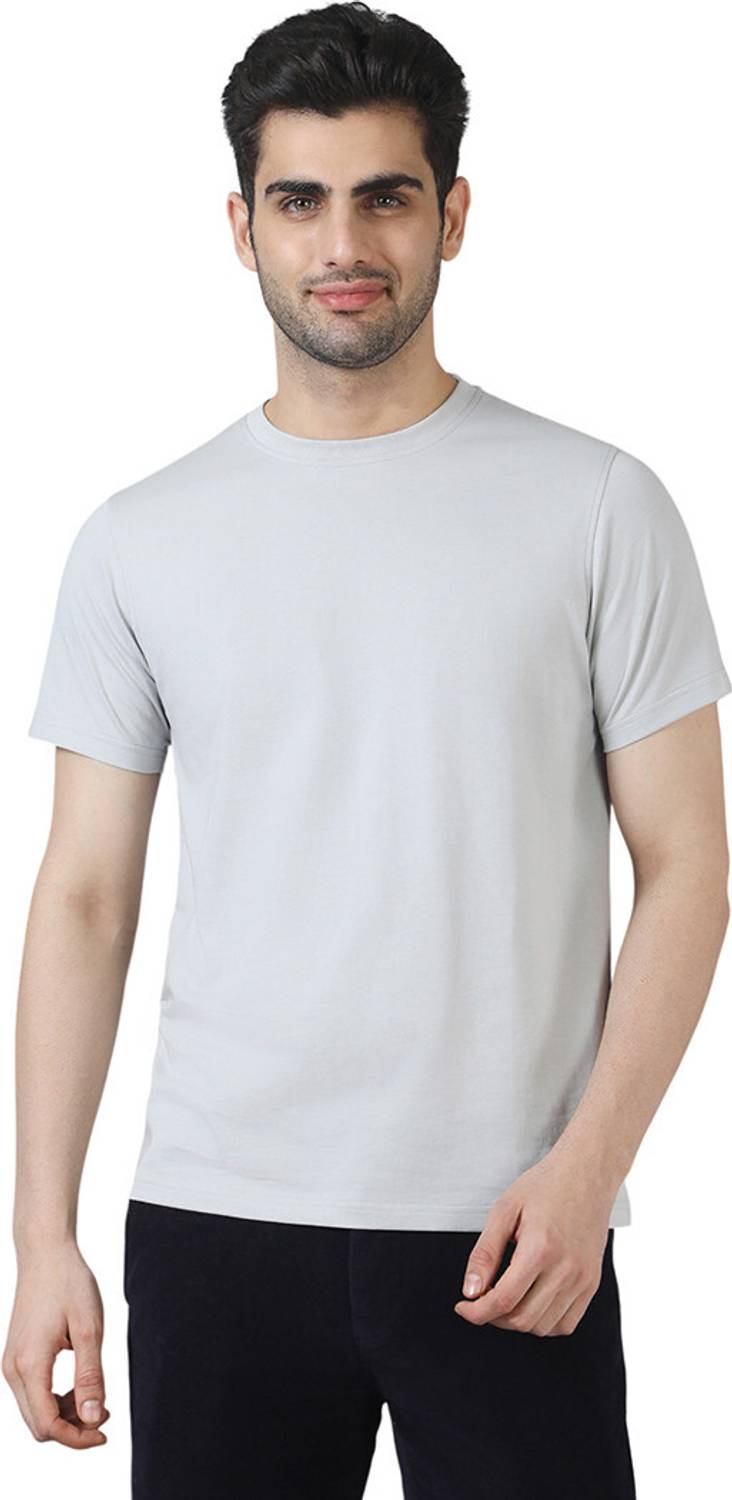 BELANO Solid Men Round Neck Grey T-Shirt