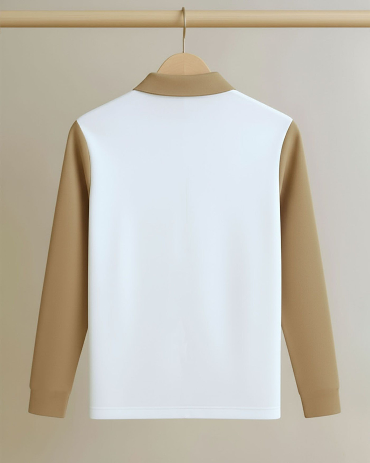 Image of AUSK Colorblock Men Polo Neck Beige, White T-Shirt