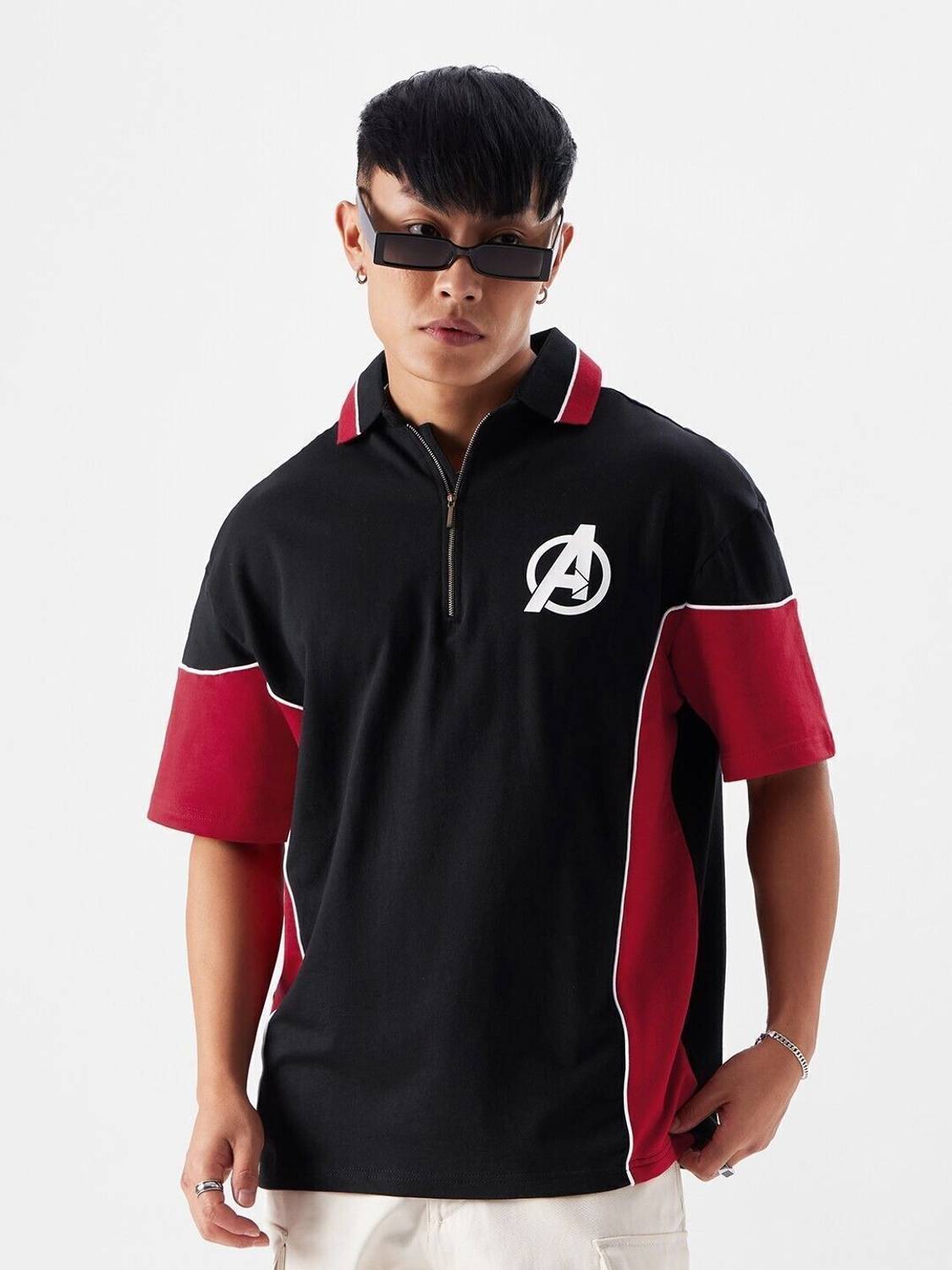 Dattebayo Men Polo Neck Red Black T-Shirt