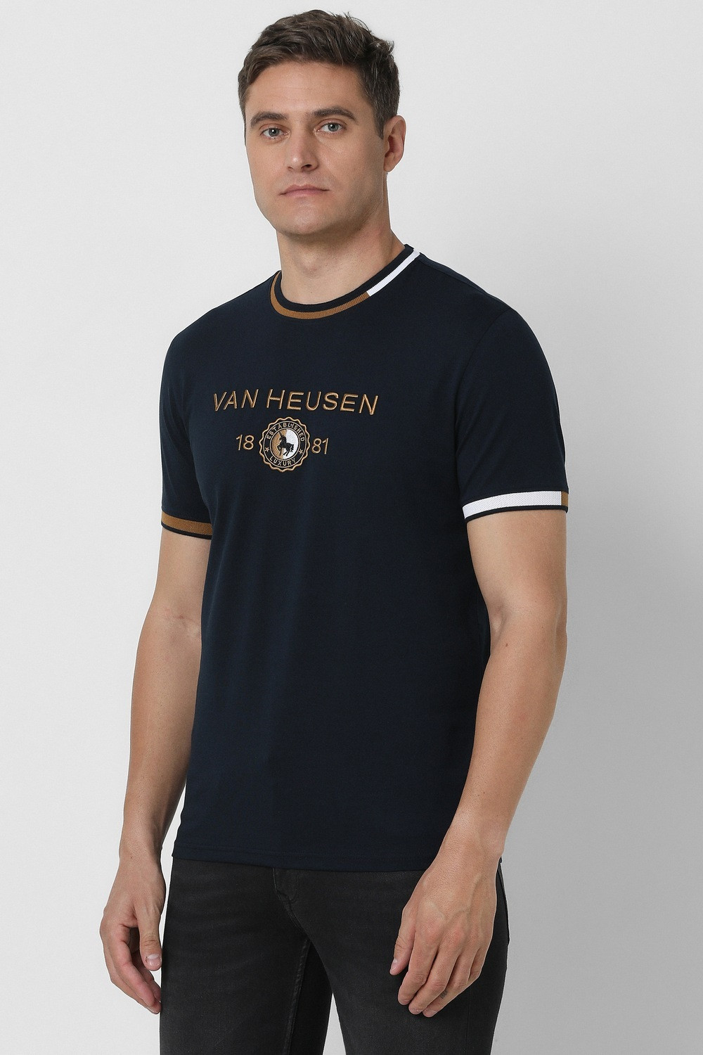 Image of VAN HEUSEN Graphic Print Men Crew Neck Dark Blue T-Shirt