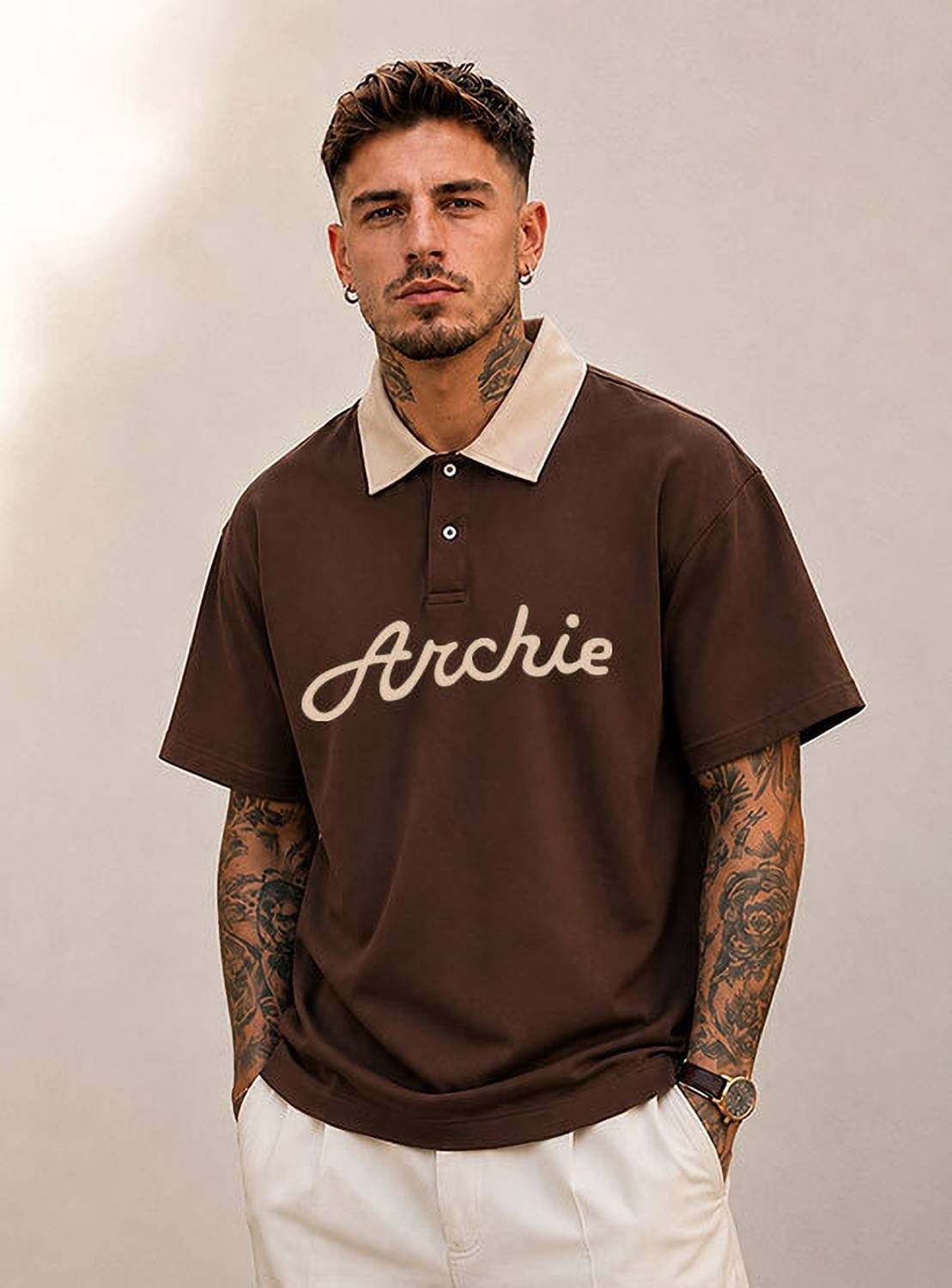 CULISH Men Polo Neck Brown T-Shirt