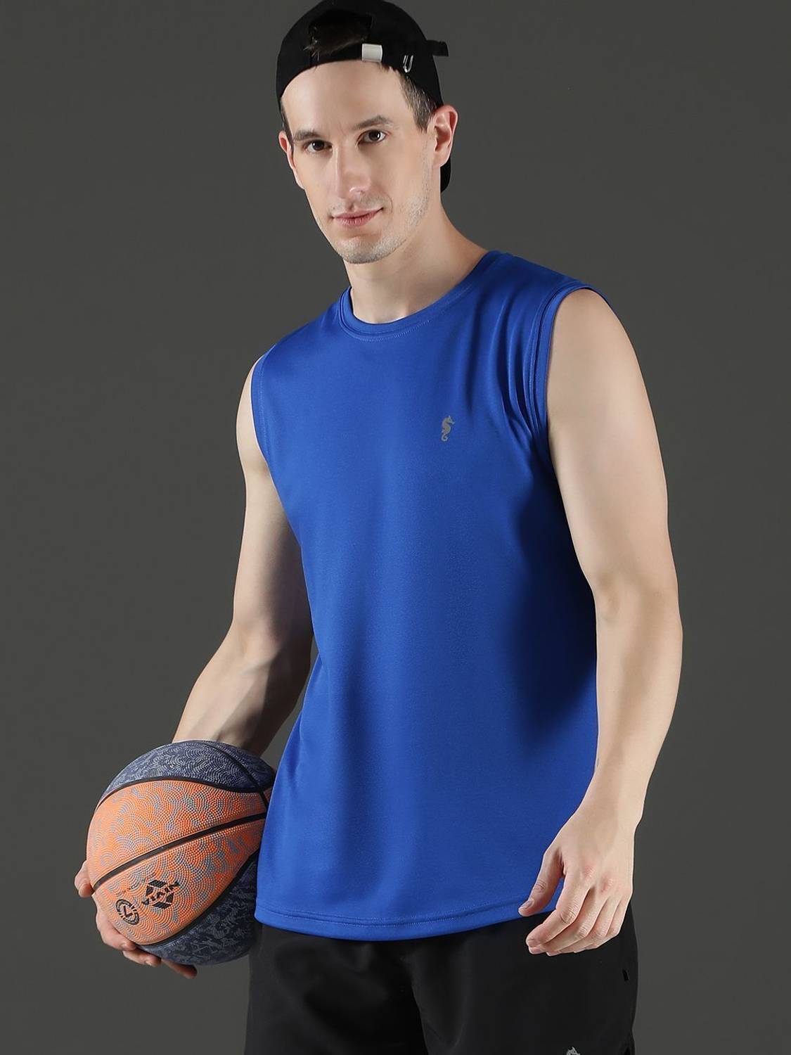 EPPE Royal Blue Polyester Dry Fit Round Neck Sleeveless T-Shirt F