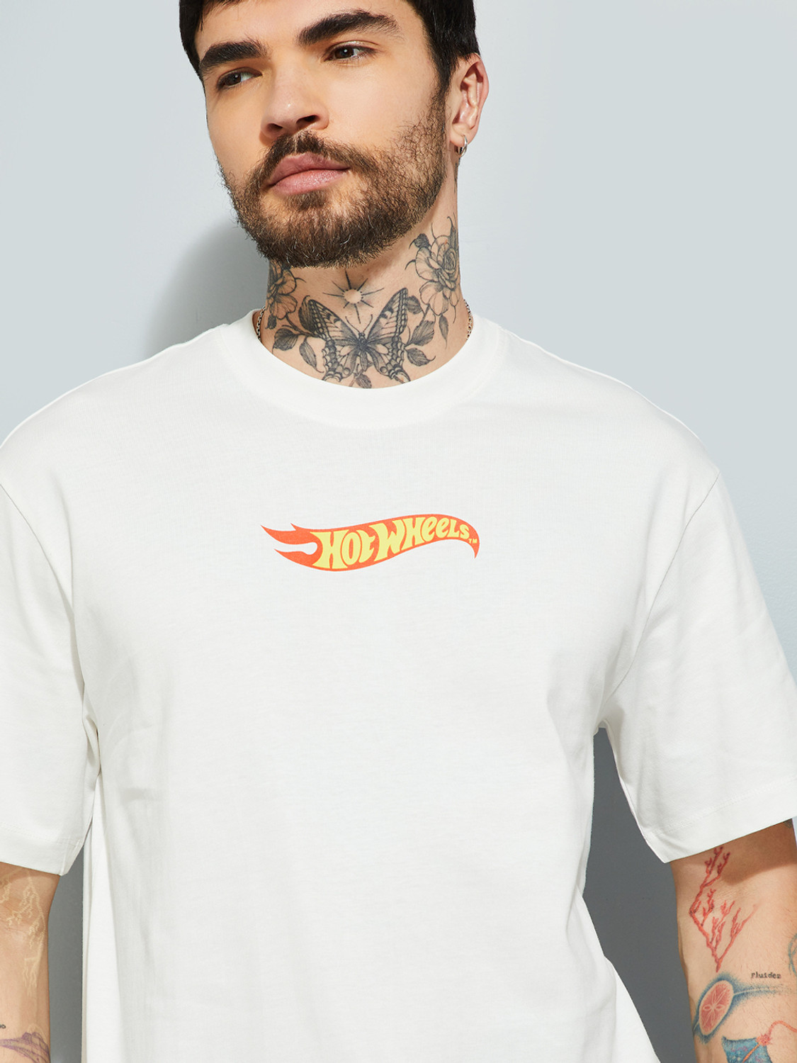 Image of MAX Printed Men Round Neck White T-Shirt