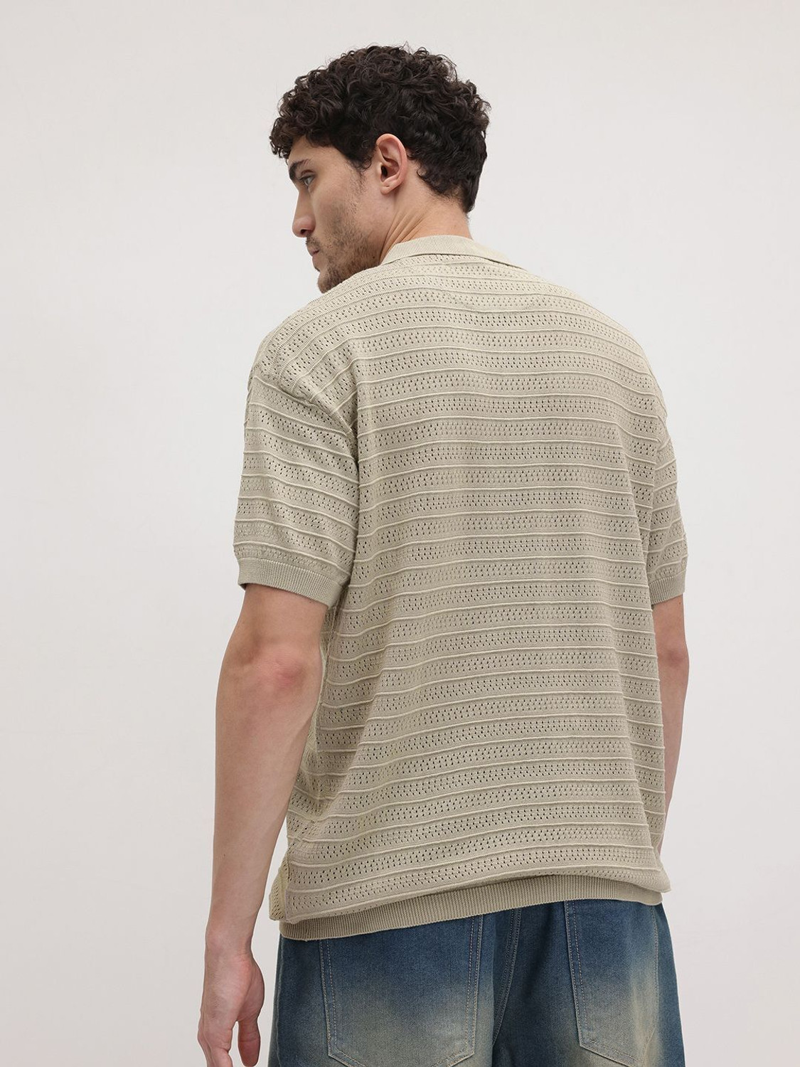 Image of Roadster Self Design Men Polo Neck Green T-Shirt