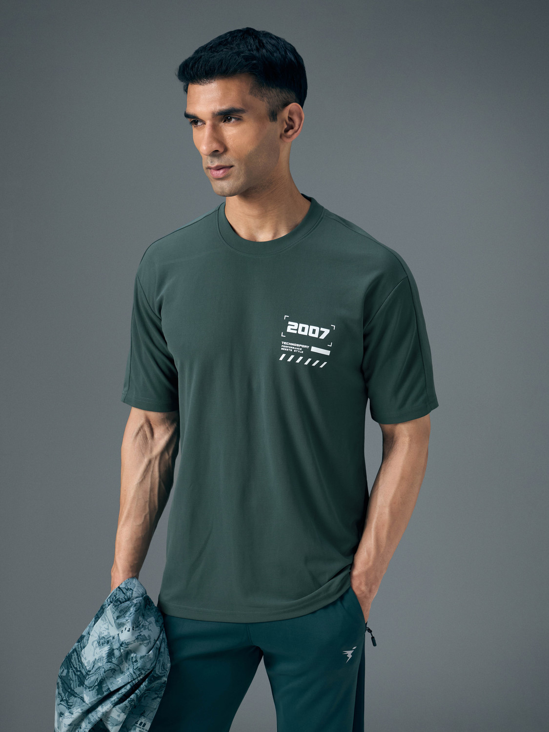 Image of TECHNOSPORT Sporty Men Round Neck Green T-Shirt