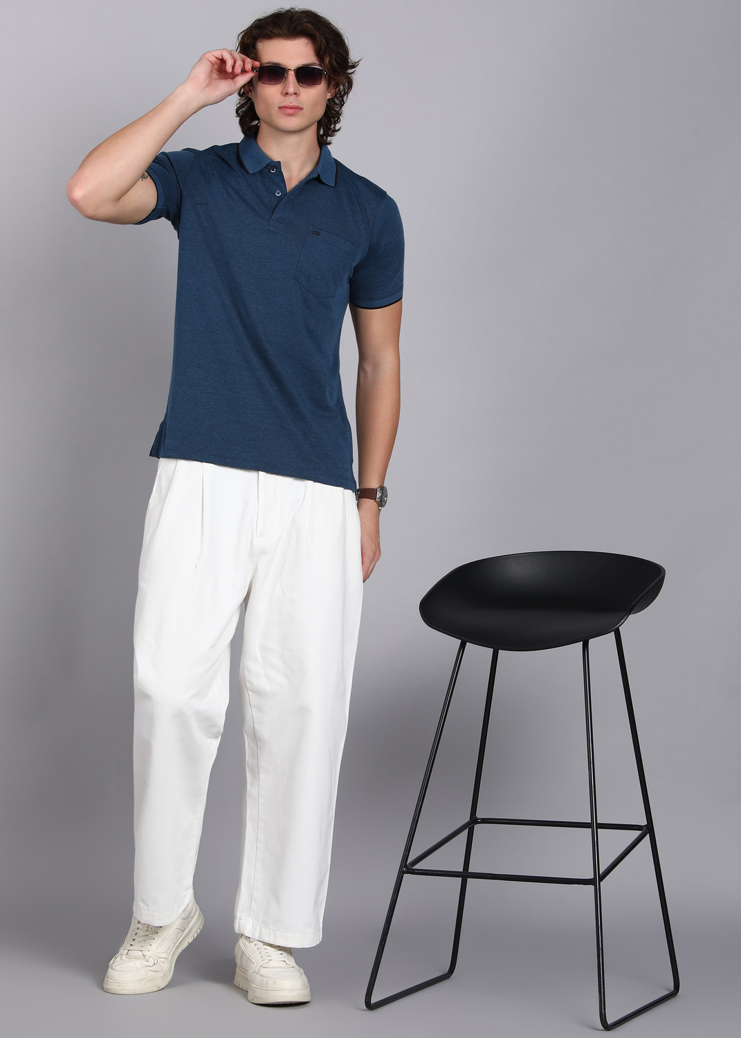 Image of PETER ENGLAND Solid Men Polo Neck Blue T-Shirt