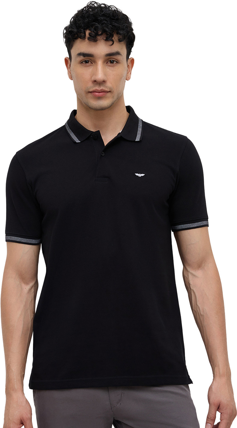 Image of PARK AVENUE Solid Men Polo Neck Black T-Shirt