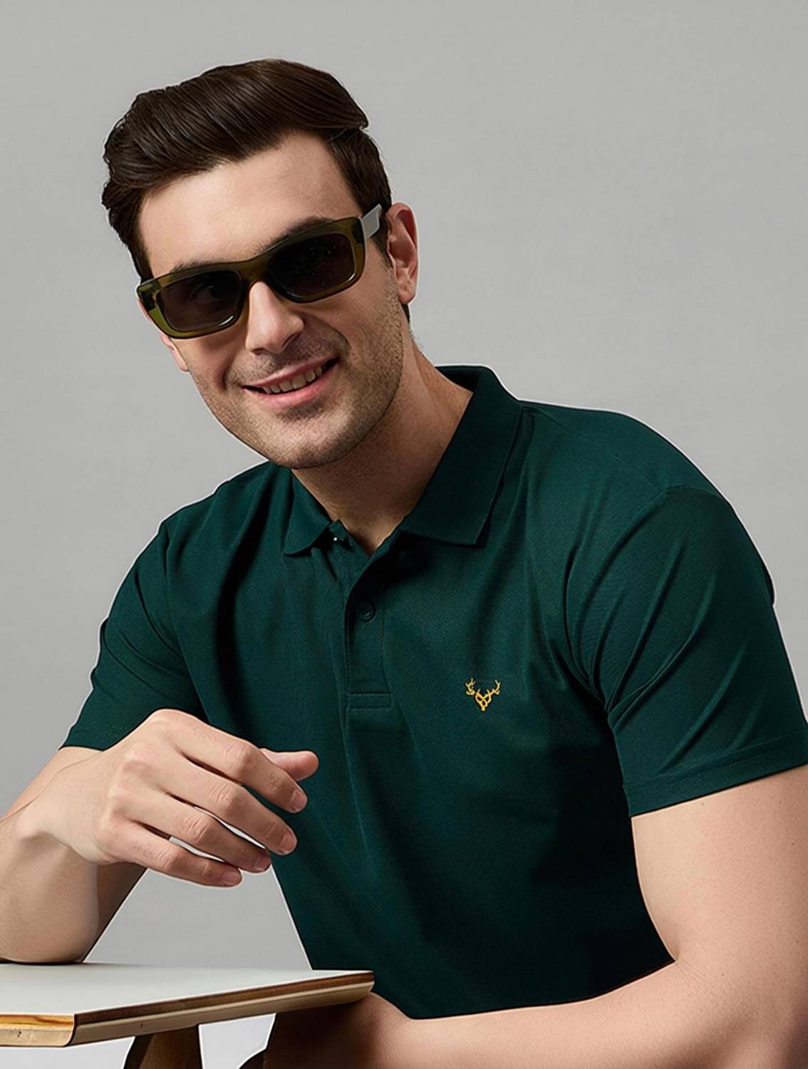 BRONATION Solid Men Polo Neck Green T-Shirt