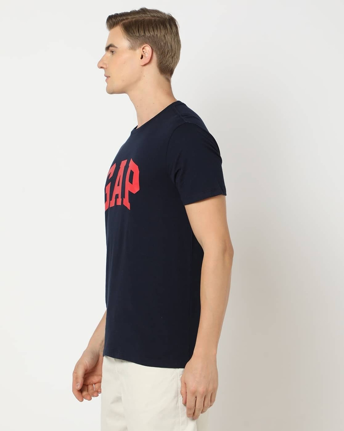 Image of GAP Printed Men Crew Neck Dark Blue T-Shirt