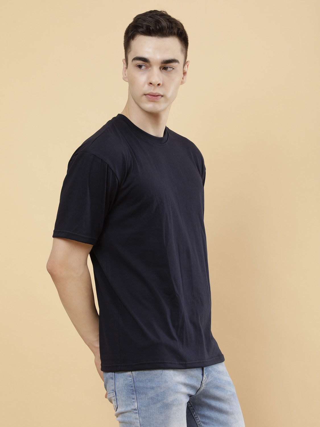 Image of PockMAN Solid Men Round Neck Blue T-Shirt