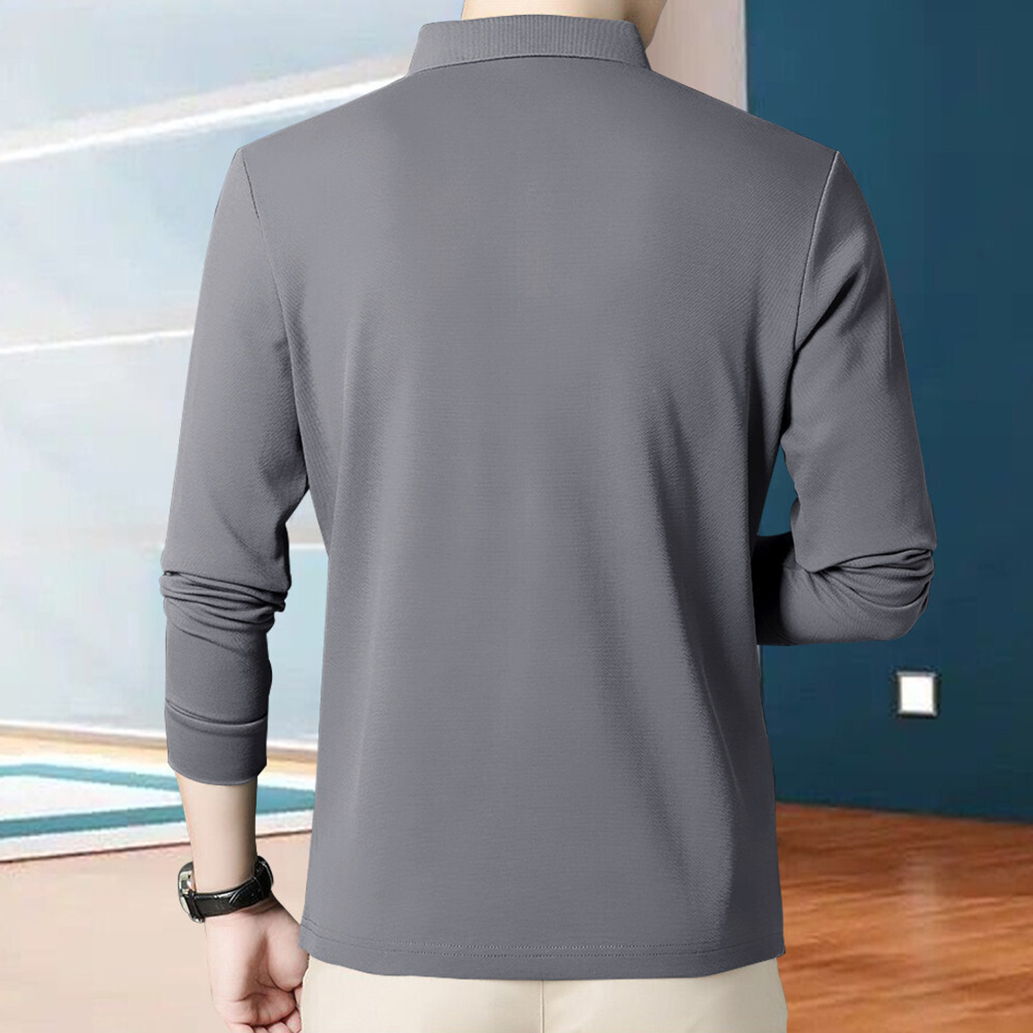 Image of GARBLY Solid Men Polo Neck Grey T-Shirt