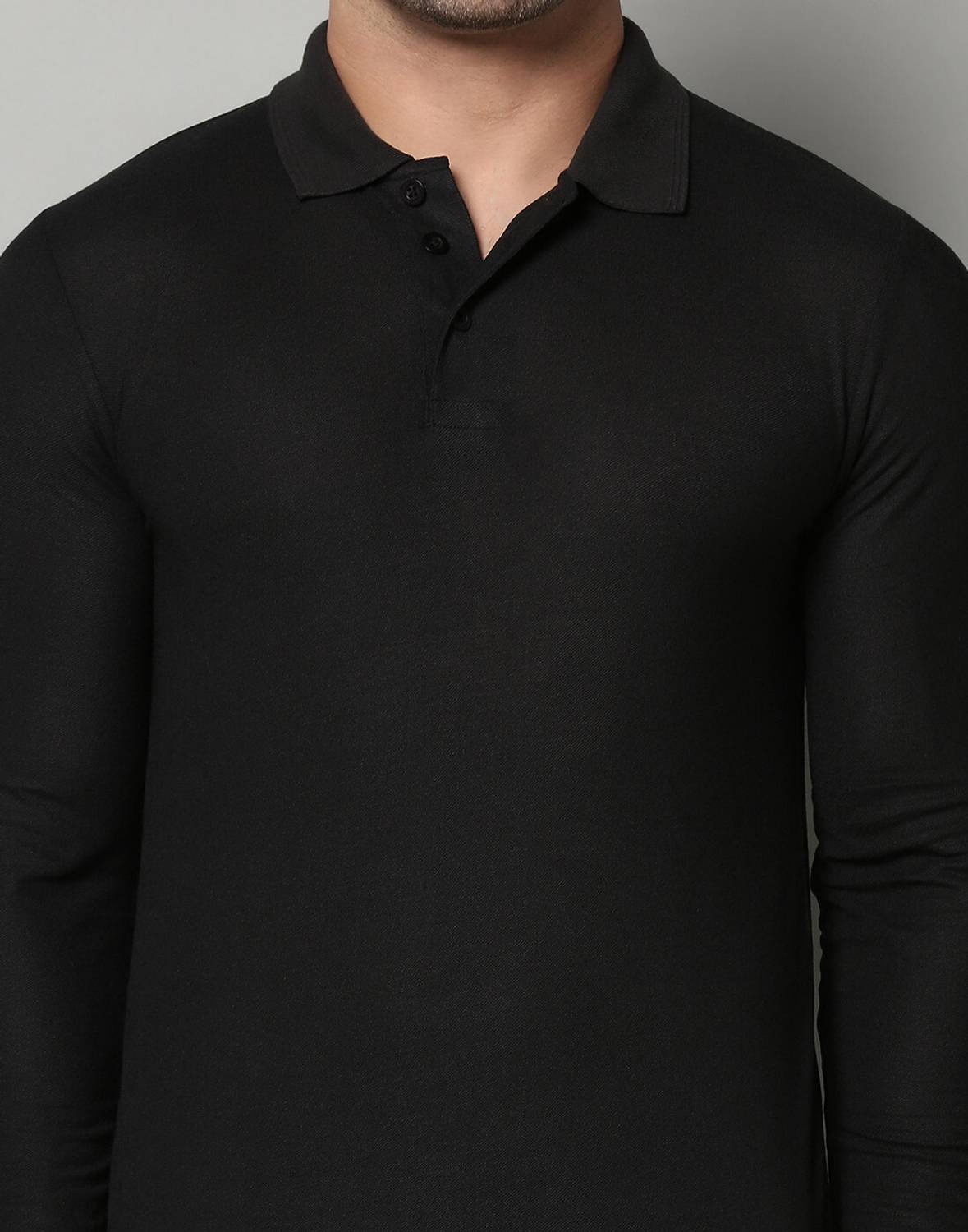 INKKR Men Solid Polo Neck Polycotton Black T-Shirt