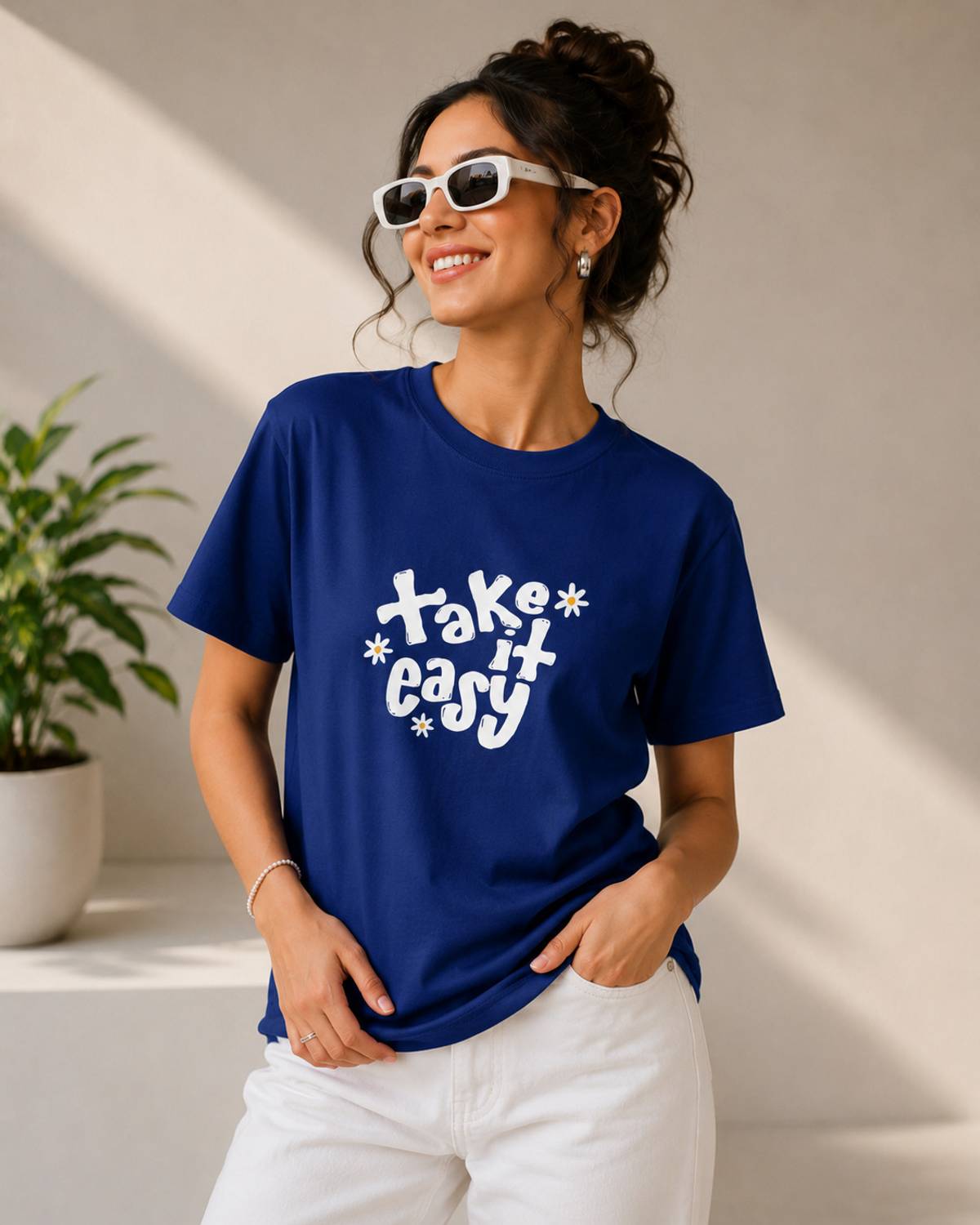 Adyavastram Typography Women Round Neck Blue T-Shirt