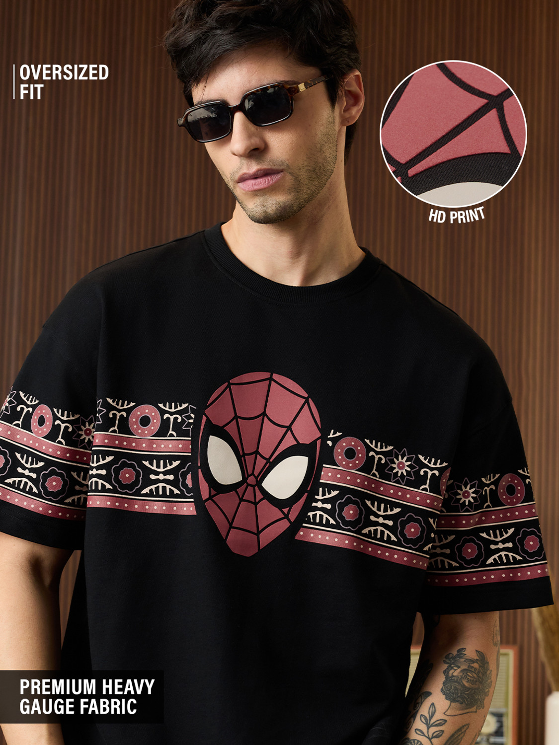 Image of The Souled Store Graphic Print Men Round Neck Black T-Shirt