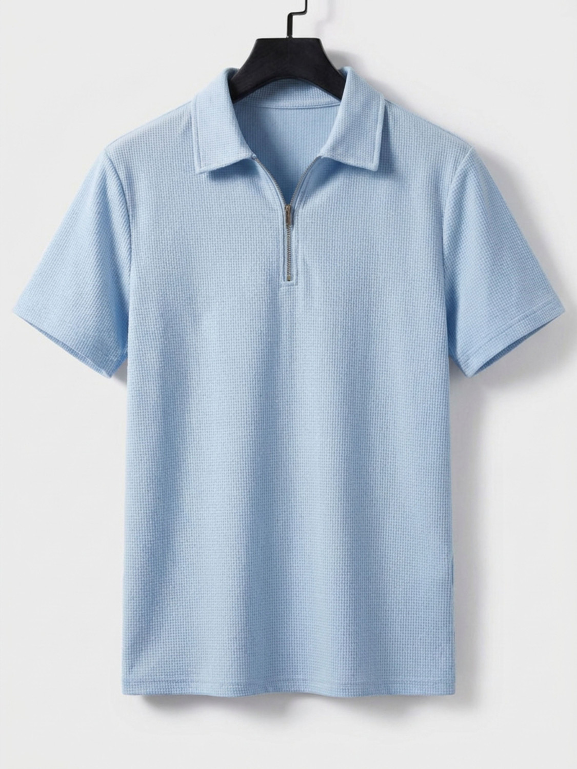 Image of FLYIND VOGUE OUTFIT Self Design Men Polo Neck Light Blue T-Shirt