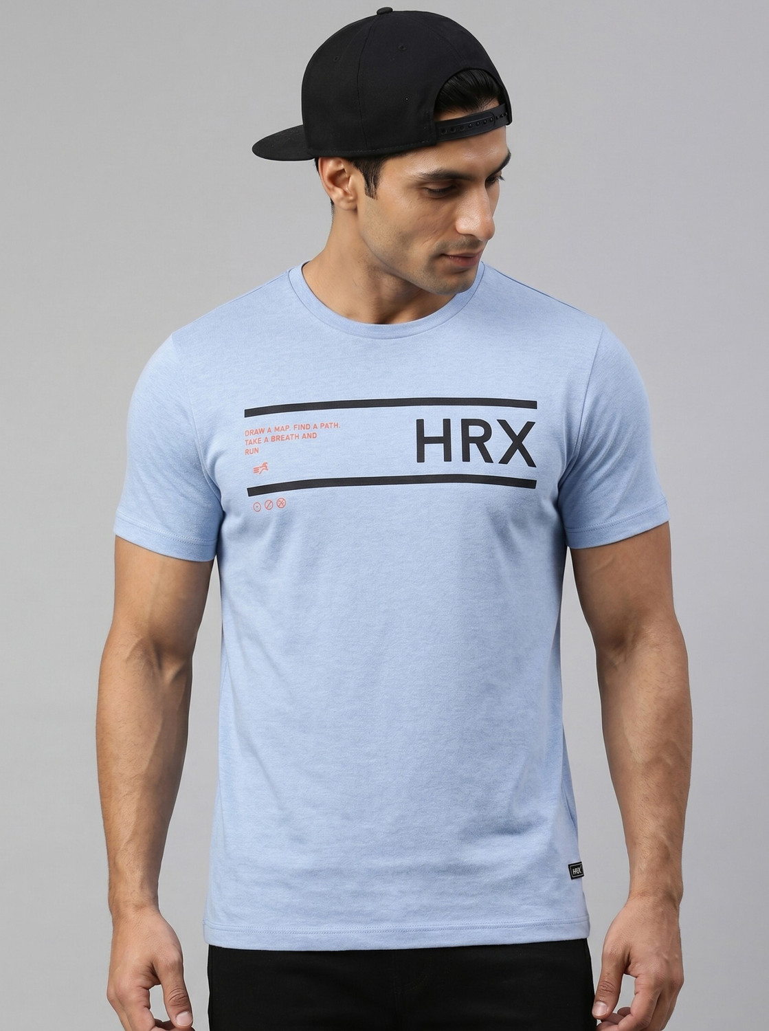 Image of HRX by Hrithik Roshan Printed Men Round Neck Blue T-Shirt