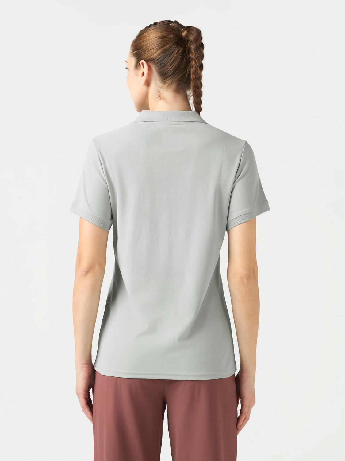 Image of TECHNOSPORT Solid Women Polo Neck Grey T-Shirt