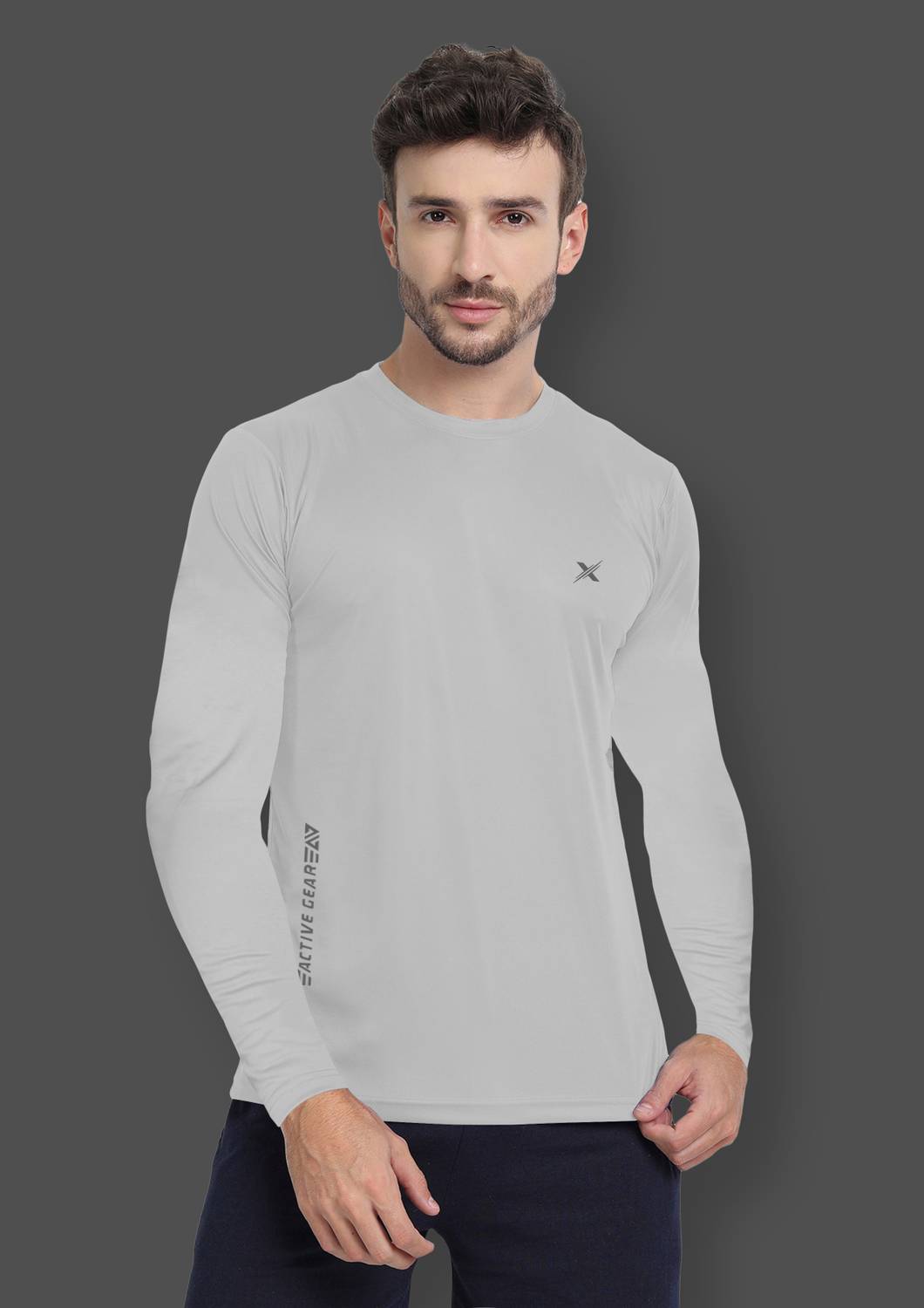 FTX Men Solid Round Neck Polyester Grey T-Shirt