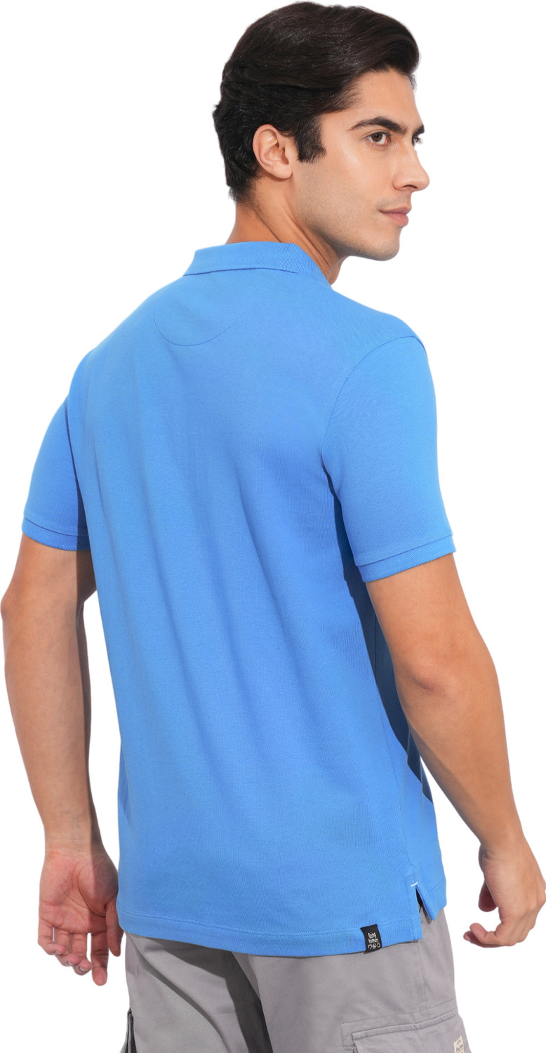 Image of BEING HUMAN Solid Men Polo Neck Blue T-Shirt