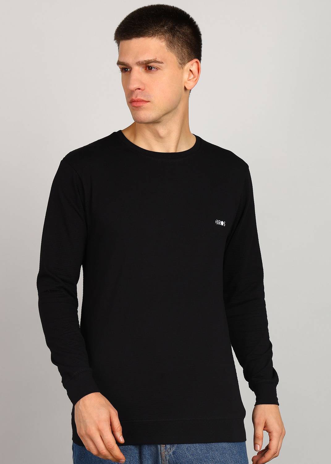 3BROS Solid Men Round Neck Black T-Shirt