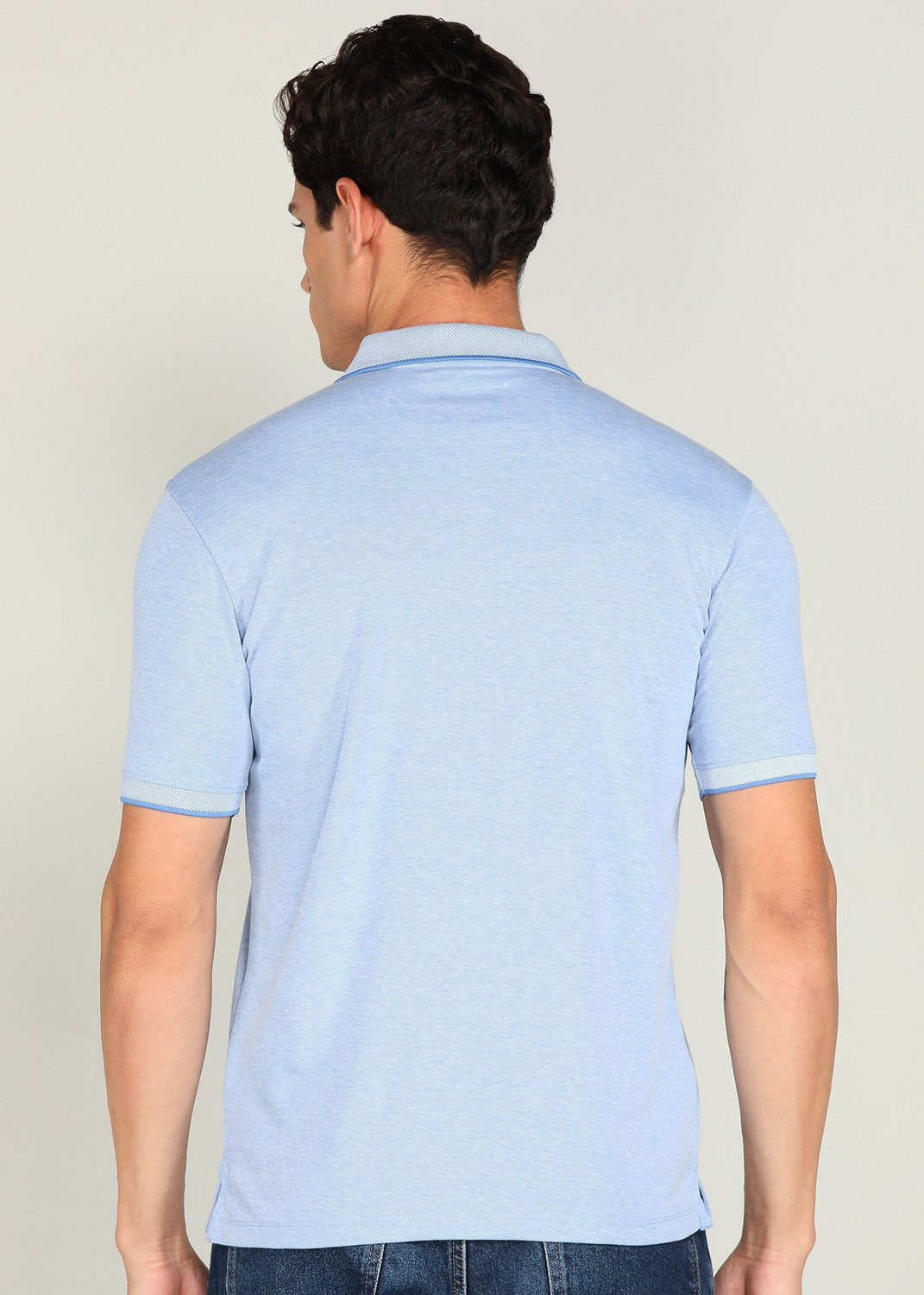 Image of PETER ENGLAND Checkered Men Polo Neck Blue T-Shirt