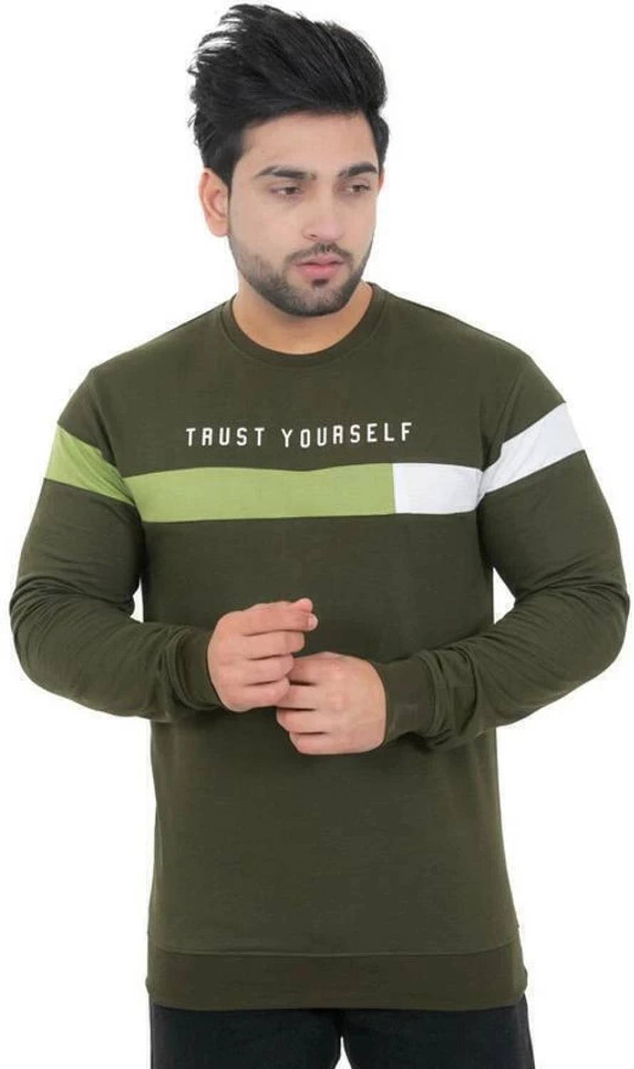 E-MAX Men Typography Crew Neck Polyester Dark Green T-Shirt